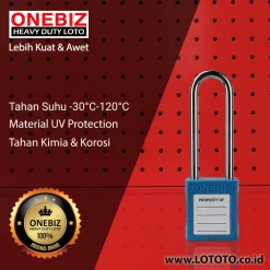 ONEBIZ Long Shackle Safety Padlock Blue OB 14-BDG23 Thermoplastic Safety Padlock