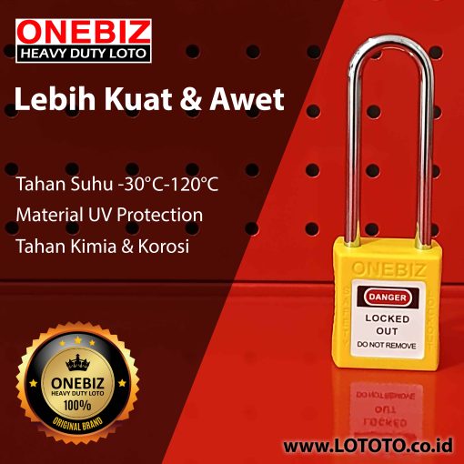 ONEBIZ Long Shackle Safety Padlock Yellow OB 14-BDG22 Thermoplastic Safety Padlock