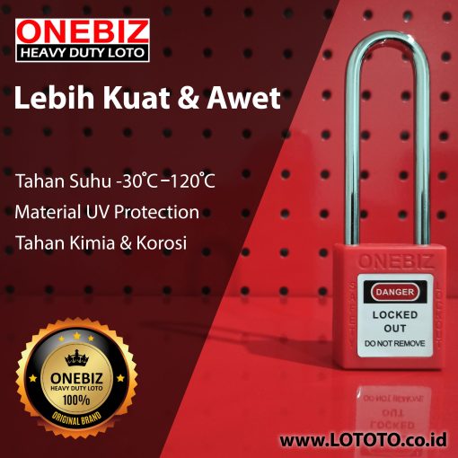 ONEBIZ Long Shackle Safety Padlock Red OB 14-BDG21 Thermoplastic Safety Padlock