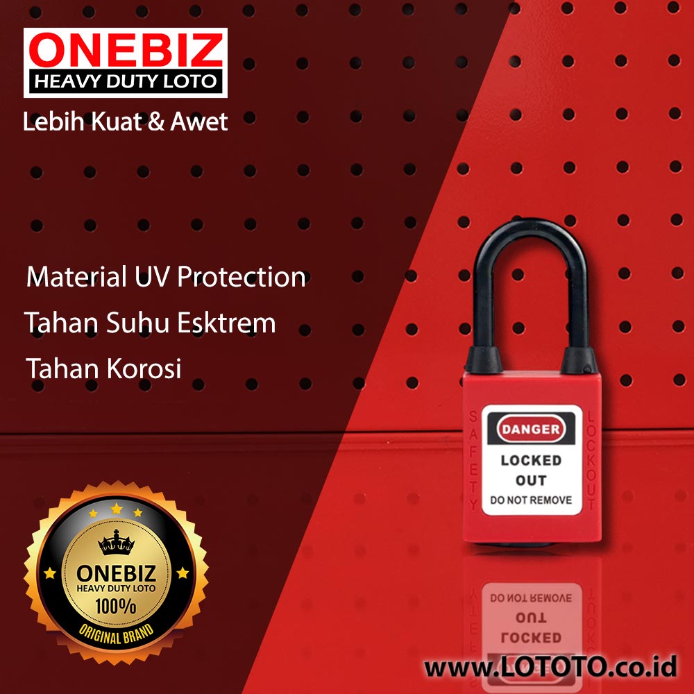 ONEBIZ Dustproof Nylon Shackle Safety Padlock Red OB 14-BDG11DP 6D×38H mm Nylon shackle with dustproof D type KD ONEBIZ Lockout Bag OB 14-BDD71 VALVE LOCKOUT