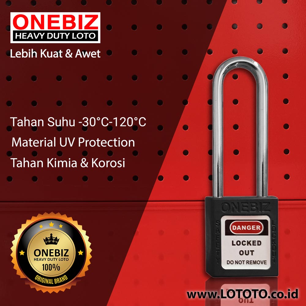 ONEBIZ Long Shackle Safety Padlock Black OB 14-BDG25 Thermoplastic Safety Padlock ONEBIZ Long Shackle Safety Padlock Black OB 14-BDG25 Thermoplastic Safety Padlock