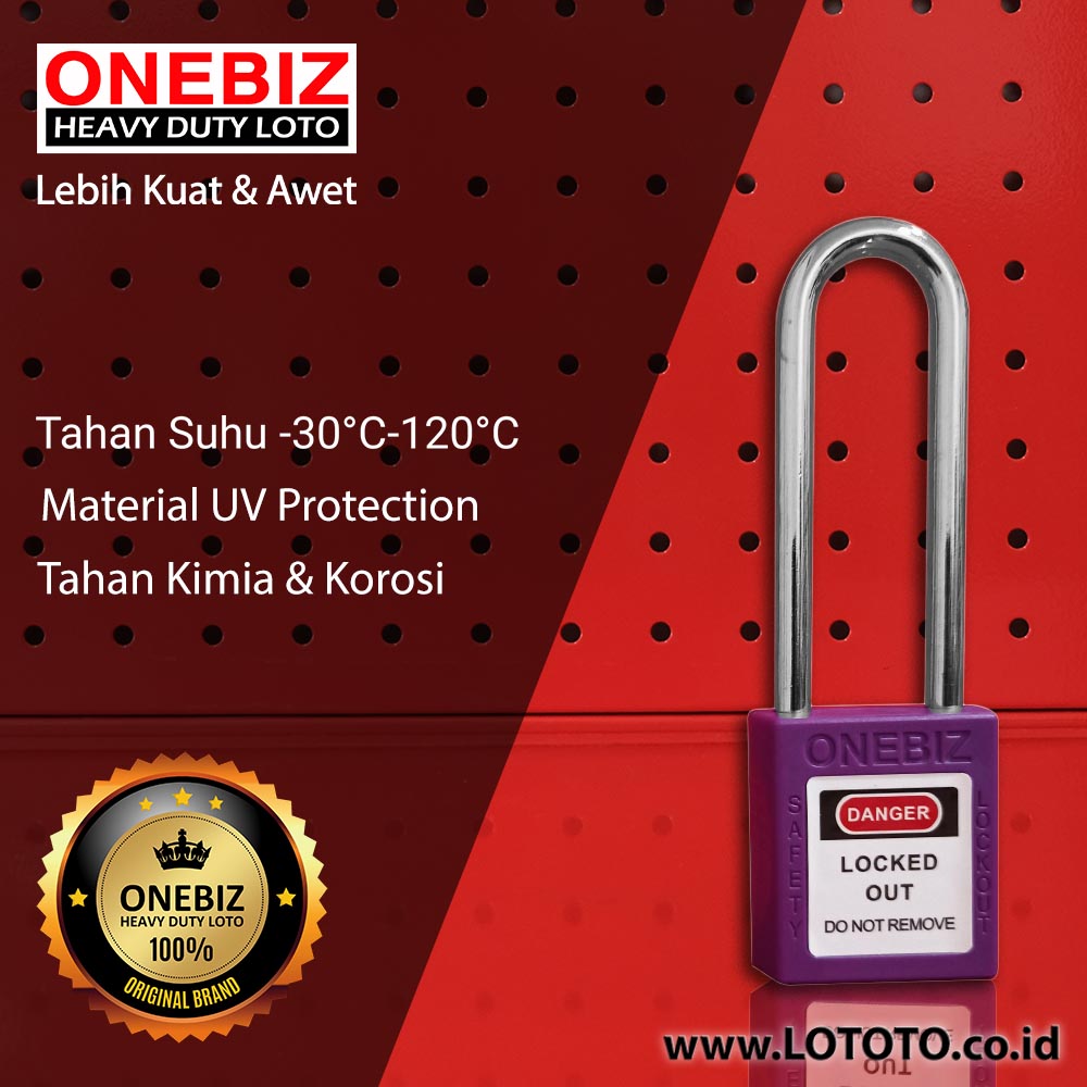 ONEBIZ Long Steel Shackle Safety Padlock Purple OB 14-BDG28 Thermoplastic Safety Padlock ONEBIZ Long Steel Shackle Safety Padlock Purple OB 14-BDG28 Thermoplastic Safety Padlock
