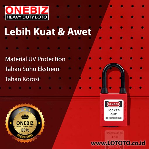 Jual ONEBIZ Dustproof Nylon Shackle Safety Padlock Red OB 14-BDG11DP 6D×38H mm Nylon shackle with dustproof D type KD