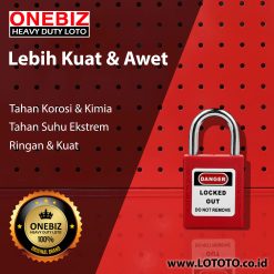 Jual ONEBIZ Short Steel Shackle Safety Padlock Red OB 14-BDG51 6D×25H mm steel shackle D type KD with 2 key