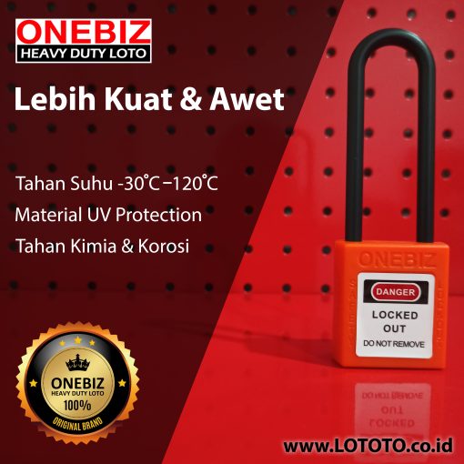 ONEBIZ Long Nylon Shackle Safety Padlock Orange OB 14-BDG37 Thermoplastic Safety Padlock