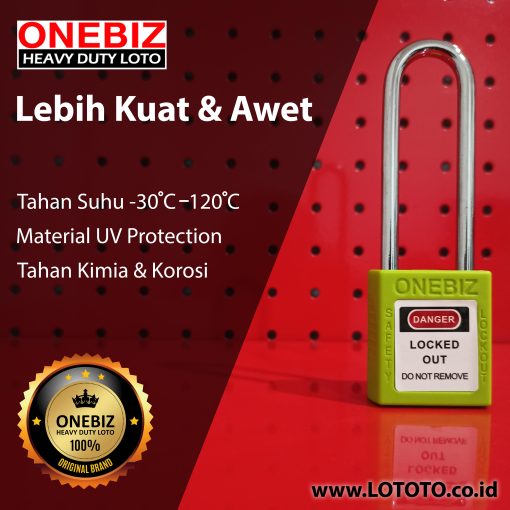 ONEBIZ Long Steel Shackle Safety Padlock Green OB 14-BDG24 Thermoplastic Safety Padlock