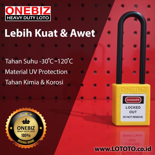 ONEBIZ Long Nylon Shackle Safety Padlock Yellow OB 14-BDG32 Thermoplastic Safety Padlock