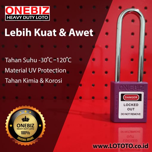 ONEBIZ Long Steel Shackle Safety Padlock Purple OB 14-BDG28 Thermoplastic Safety Padlock