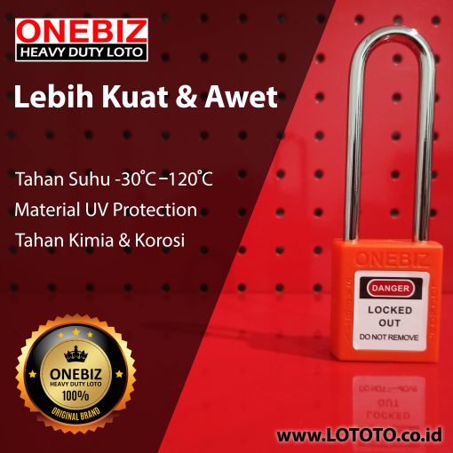 ONEBIZ Long Steel Shackle Safety Padlock Orange OB 14-BDG27 Thermoplastic Safety Padlock