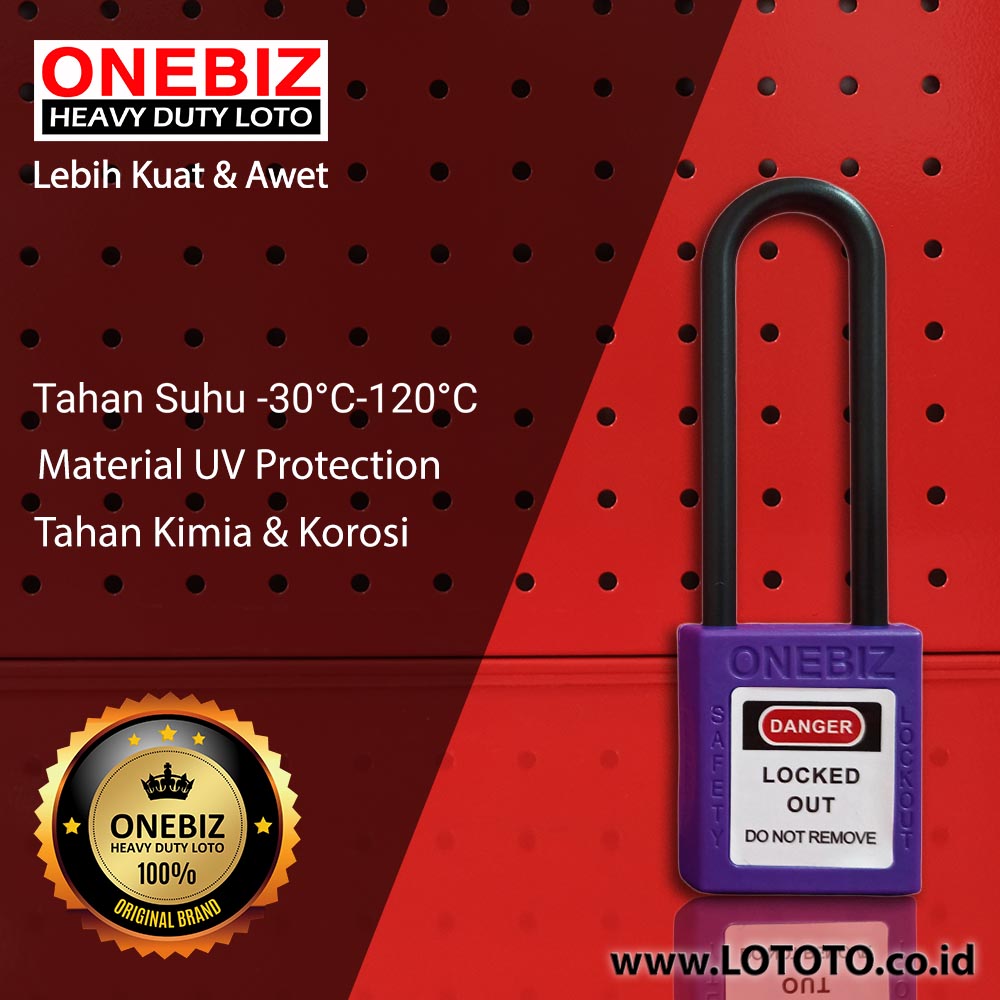 ONEBIZ Long Nylon Shackle Safety Padlock Purple OB 14-BDG38 Thermoplastic Safety Padlock ONEBIZ Long Nylon Shackle Safety Padlock Purple OB 14-BDG38 Thermoplastic Safety Padlock