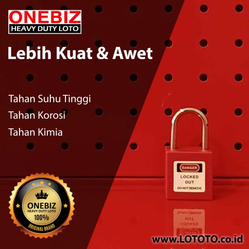 ONEBIZ Small Padlock Red OB 14-BDG300 4.7D×25H mm Steel shackle 34mm short body D type KD with 2 key