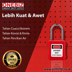 Jual ONEBIZ Thin Steel Shackle Safety Padlock Red OB 14-BDG71-B 4D×38H mm Thin Stainless Steel Shackle B type KD with 2 key