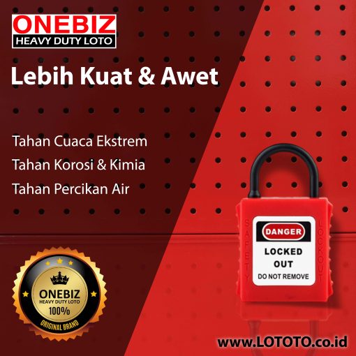 Jual ONEBIZ Thin Short Nylon Shackle Safety Padlock Red OB 14-BDG71ND-B 4D×20H mm Thin Nylon Shackle B type KD with 2 key