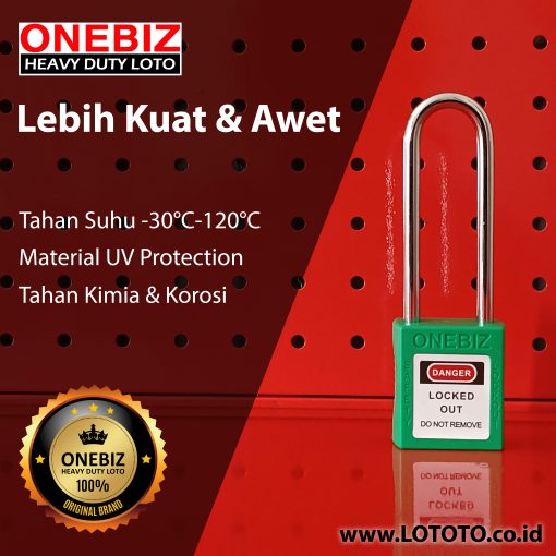 Jual ONEBIZ Long Shackle Safety Padlock New Green OB 14-BDG24UN Thermoplastic Safety Padlock