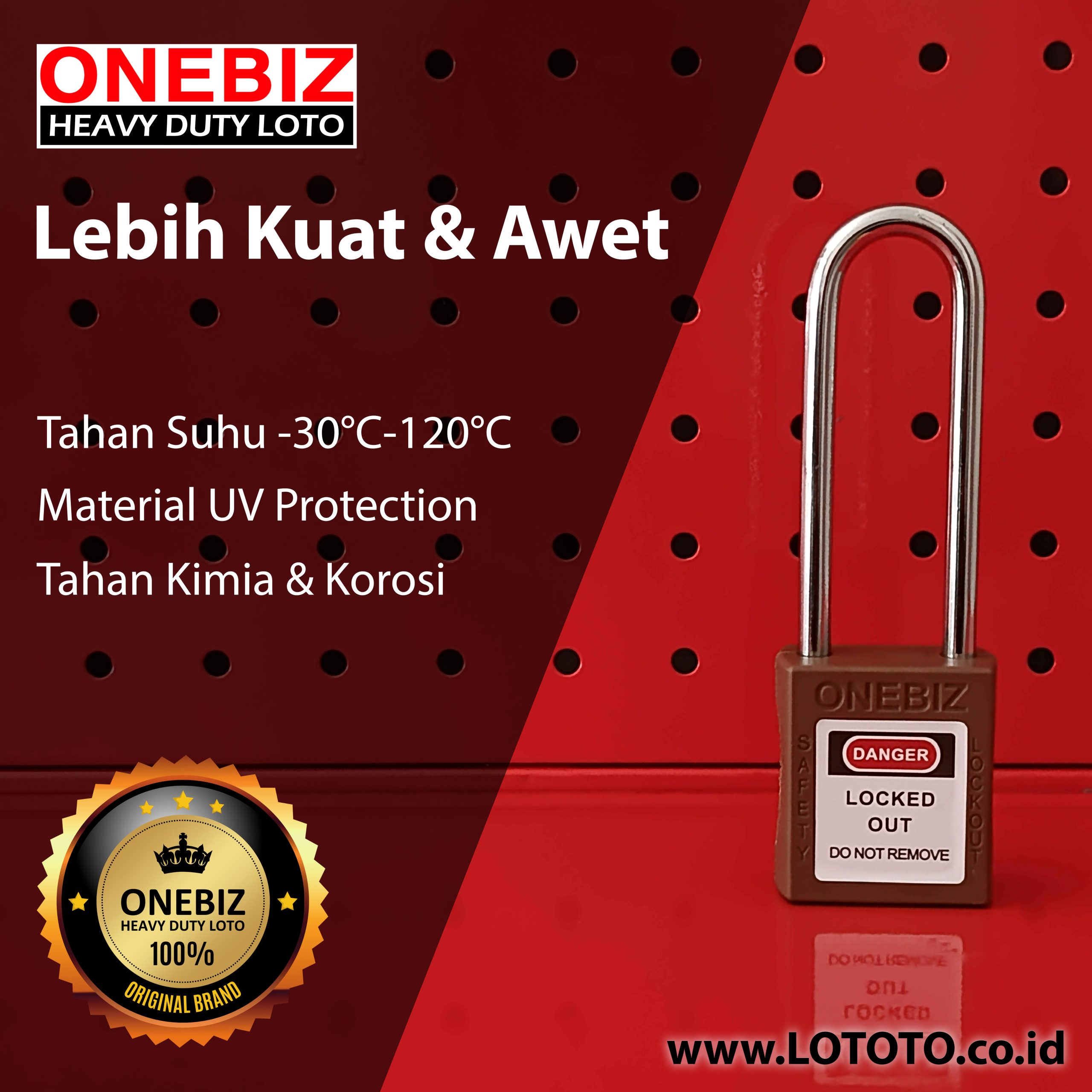 Jual ONEBIZ Long Shackle Safety Padlock Brown OB 14-BDG29 Thermoplastic Safety Padlock