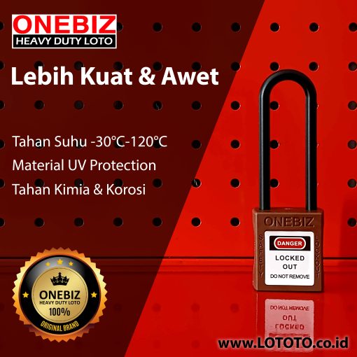 ONEBIZ Long Nylon Shackle Safety Padlock Brown OB 14-BDG39 Thermoplastic Safety Padlock