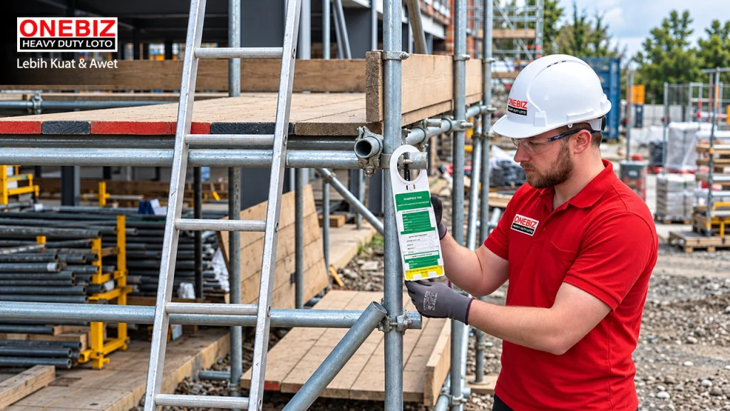 Loto Tagout Scaffolding ONEBIZ untuk memberi tanda pada area kerja
